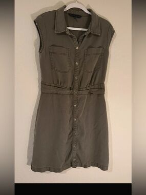 White House Black Market Olive Sleeveless Button-Front Mini Dress
